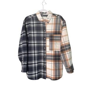 Abercrombie & Fitch Womens Large Oversized Grunge Plaid Colorblock Flannel Shirt